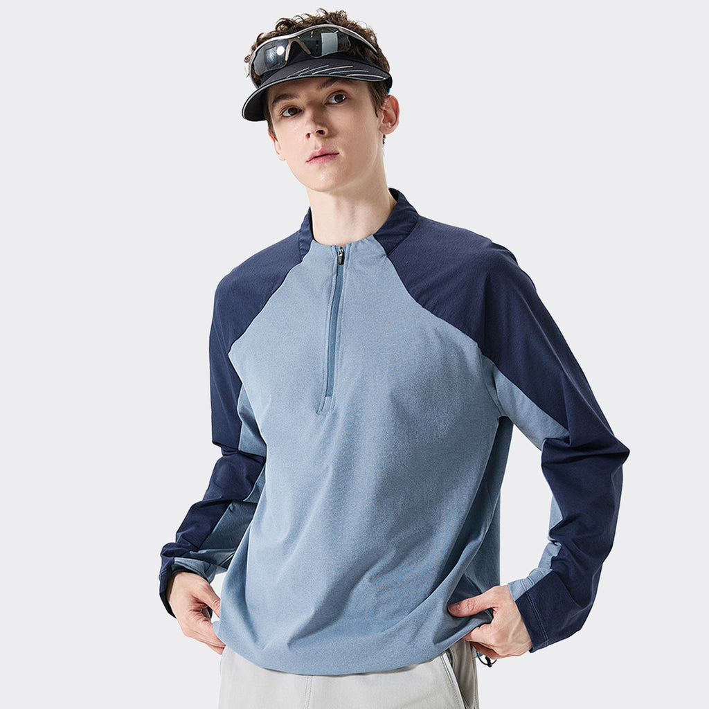 Men's Outdoor Quick-Dry Long Sleeve T-Shirt, Sun Protection Half-Zip Top for Hiking & Sports