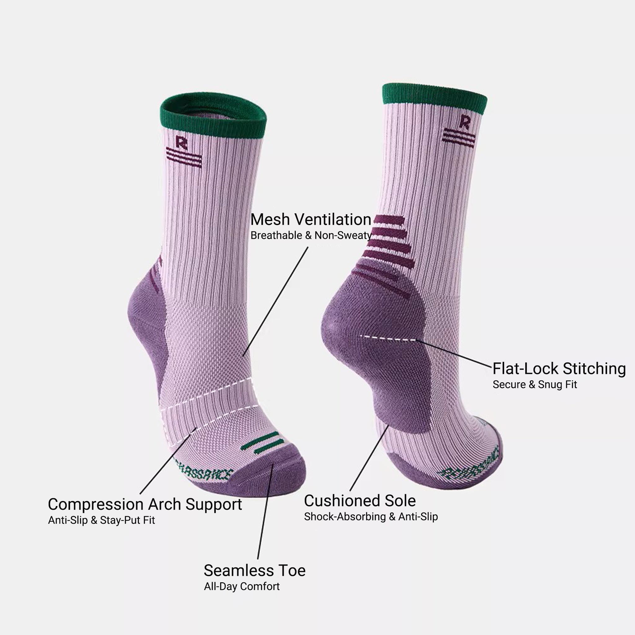 Women's Towel Bottom Sports Socks, Breathable & Moisture-Wicking, Color-Block Design for Running & Skipping Rope