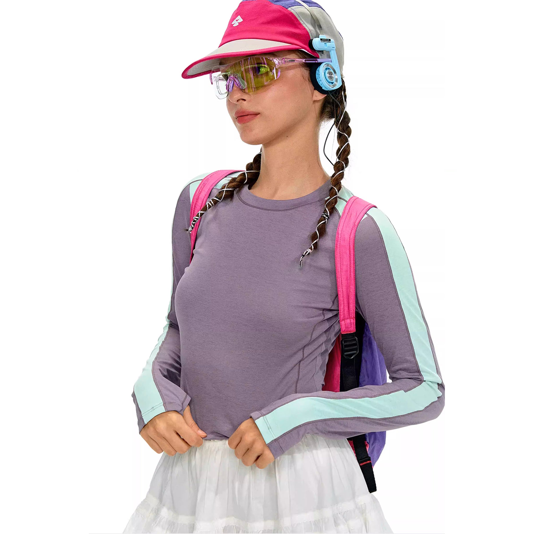 Women's Slim Fit Color Block Long Sleeve Training Top, Moisture Wicking Quick Dry Base Layer